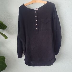 Avec Les Filles waffle net raw hem blouse coastal bohemian